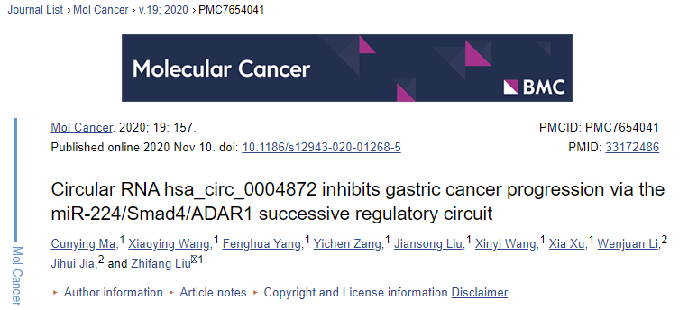 环状RNA hsa-circ-0004872作为miR-224海绵抑制胃癌发展.png